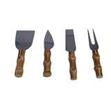 CONJ DE UTENSILIOS PARA QUEIJO DE INOX E BAMBU NATURAL 4 PCS