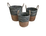 CONJ DE CESTOS DE PALHA E JUNCO NATURAL E CINZA - 3 PCS