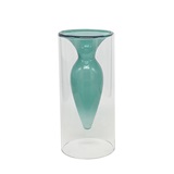 VASO DE VIDRO DUPLO TRANSPARENTE E AZUL