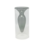 VASO DE VIDRO DUPLO TRANSPARENTE E CINZA
