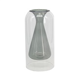 VASO DE VIDRO DUPLO TRANSPARENTE E CINZA