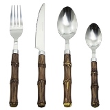 CJ. DE TALHERES DE METAL E CABO ESTILO BAMBU MARROM - 24PCS