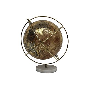GLOBO DECORATIVO METAL E MARMORE DOURADO E BRANCO