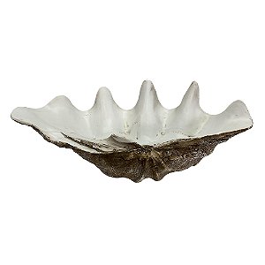 CONCHA DECORATIVA EM RESINA BRANCO E MARROM 52CM X 28CM X 18,5CM