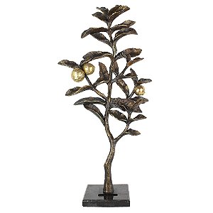 PECA DECORATIVA EM RESINA ESCULTURA ARVORE FRUTIVERA DOURADO 26CM X 13CM X 55,5C