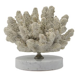 CORAL DECORATIVA EM RESINA BRANCO MARMORE 14,2CM X 13CM X 13CM