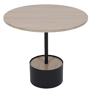MESA EM MADEIRA E METAL REDONDA PRETO E NATURAL 50CM X 50CM X 45CM