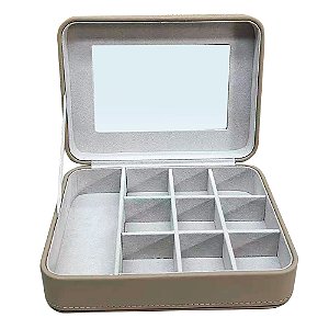 CAIXA PORTA JOIAS DECORATIVO EM MADEIRA PU E TECIDO CRU 15CM X 20CM X 7CM