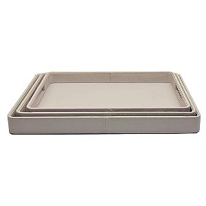 CJ DE 3 BANDEJAS DECORATIVAS REVESTIDO COM PU CRU P46CM X 32,5CM X 5C