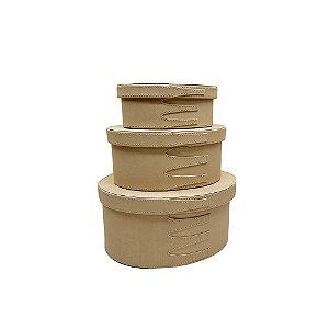 CJ DE CAIXAS DECORATIVAS EM COURO SINTETICO BEGE 3PCS