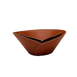 CJ DE CENTRO DE MESA EM COURO SINTETICO MARROM 2PCS