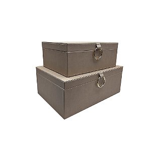 CJ DE CAIXAS DECORATIVAS COURO SINTETICO BEGE E DOURADO 2PCS