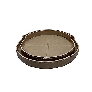 CJ BANDEJAS EM COURO SINTETICO BEGE 2PCS