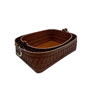 CJ DE CESTOS EM COURO SINTETICO MARROM ALCA PRATA 2PCS