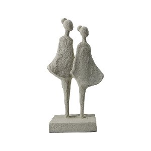 PECA DECORATIVA DUAS MENINAS EM RESINA BRANCO