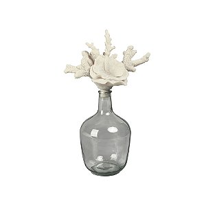 GARRAFA DECORATIVA EM VIDRO FUMÊ COM DETALHE CORAL BRANCO