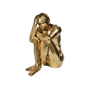 PECA DECORATIVA HOMEM SENTADO EM RESINA DOURADO
