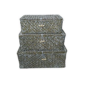 CJ DE CESTAS EM FIBRA VEGETAL MARROM COM BRANCO 3PCS