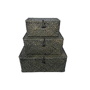 CJ DE CESTAS EM FIBRA VEGETAL VERDE 3PCS