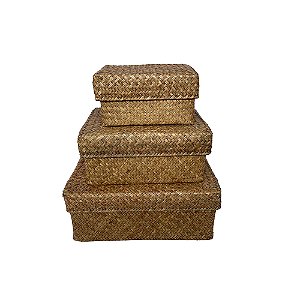 CJ DE CAIXAS DECORATIVAS EM FIBRA VEGETAL NATURAL 3PCS