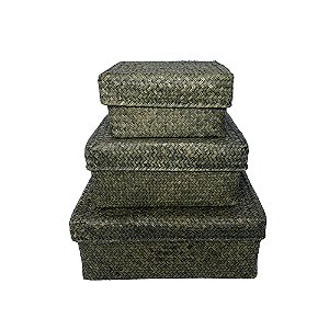 CJ DE CAIXAS DECORATIVAS EM FIBRA VEGETAL VERDE 3PCS