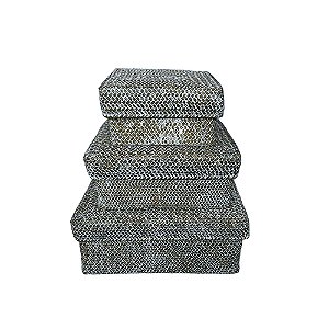 CJ DE CAIXAS DECORATIVAS EM FIBRA VEGETAL MARROM E BRANCO 3PCS