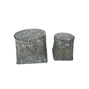 CJ DE CESTAS EM FIBRA VEGETAL MARROM E BRANCO 2PCS