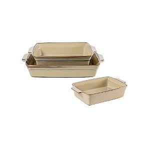 CJ DE TRAVESSAS DE CERAMICA BEGE RETANGULAR 3PCS