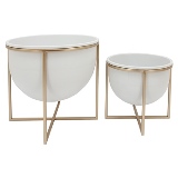 CJ. DE CACHEPOTS EM METAL BRANCO E DOURADO - 2PCS