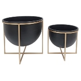 CJ. DE CACHEPOTS EM METAL PRETO E DOURADO - 2PCS