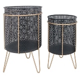 CJ. DE CACHEPOTS EM METAL PRETO E DOURADO - 2PCS