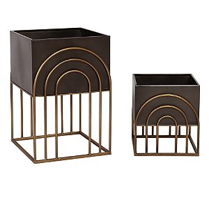 CJ DE CAHEPOTS DE METAL PRETO E DOURADO 2PCS