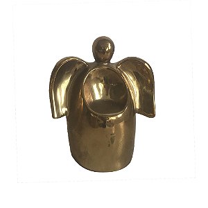 PECA DECORATIVA ANJO EM CERAMICA DOURADO