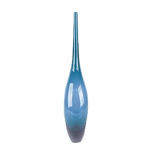 VASO NO FORMATO DE GARRAFA DE VIDRO JATEADO AZUL