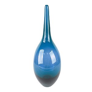 VASO NO FORMATO DE GARRAFA DE VIDRO JATEADO AZUL