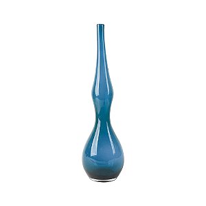 VASO NO FORMATO DE GARRAFA DE VIDRO JATEADO AZUL