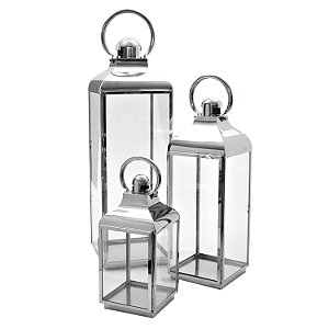 CJ DE LANTERNAS DECORATIVA DE METAL E VIDRO 3 PCS