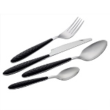 CJ. DE TALHERES DE METAL COM CABO PRETO - 24PCS