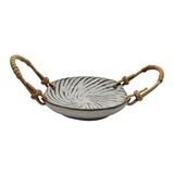 BOWL DE PORCELANA COM ALCAS DE RATTAN PRETO E BRANCO