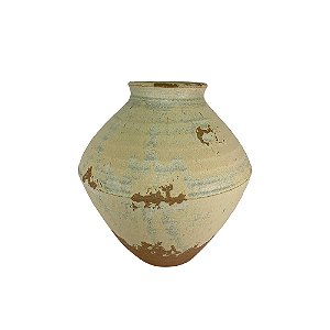 VASO DECORATIVO EM CERAMICA BEGE E MARROM