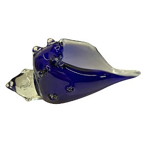 CONCHA DECORATIVA EM VIDRO AZUL 22CM X 11CM X 10,5CM