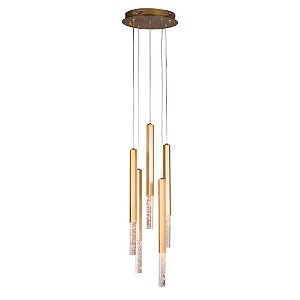 PENDENTE VITA DOURADO / TRANSPARENTE (D)28CM (A)52CM 5XLED INTEGRADO 4,8W 3000K 2160LM IP20