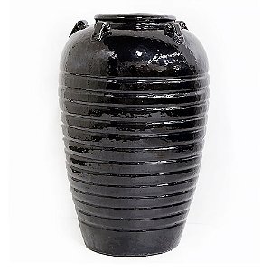 VASO VIETNAMITA CERÂMICA IMPORTADO COM ALÇA EGITO PRETO D44CM X A70CM