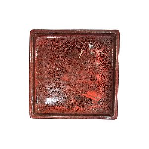 BANDEJA EM CERÂMICA QUADRADA ESMALTADA IMPORTADA VERMELHA D33CM X A05CM