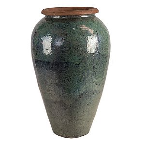 VASO CERÂMICA IMPORTADO DUBAI RÚSTICO VERDE MÉDIO D55CM X A100CM