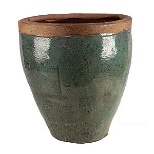 VASO CERÂMICA IMPORTADO FIJI RÚSTICO VERDE GRANDE D75CM X A85CM