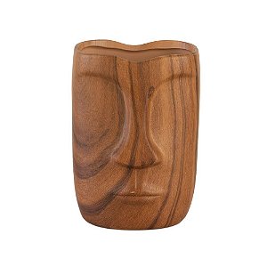 VASO CERÂMICA IMPORTADO ESTILO MADEIRA COM ROSTO D8CM X A12CM