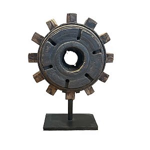 ESCULTURA RODA DECORATIVA EM MADEIRA GRANDE D50CM