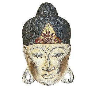 MÁSCARA BUDA IMPORTADA DECORATIVA EM MADEIRA GRANDE L24CM X A42CM