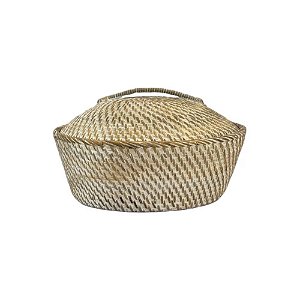 MINI POTE RATTAN BALI BRANCO COM TAMPA D25CM